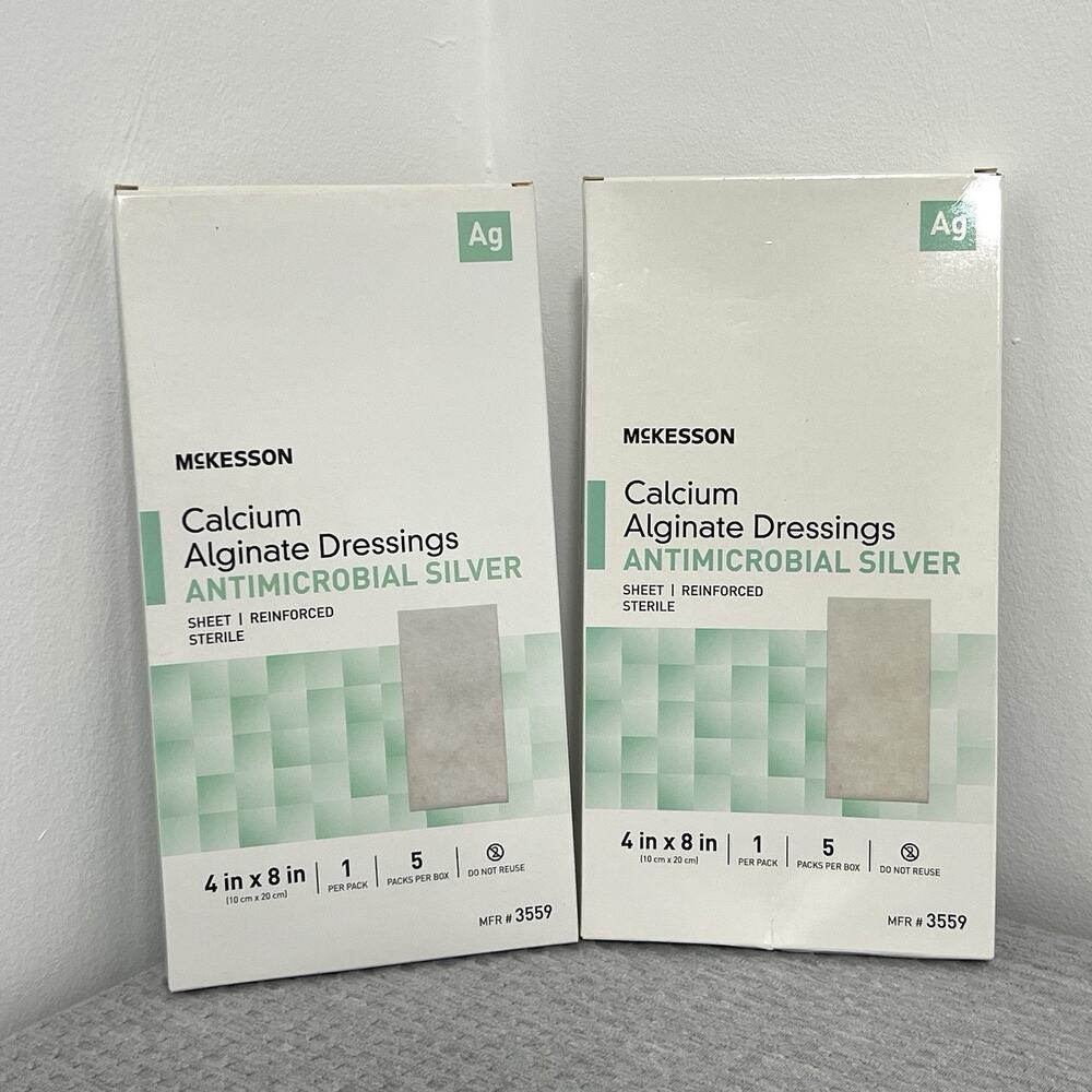 2-McKesson Calcium Alginate Dressings Antimicrobial Silver 4inX8in Sterile Sheet